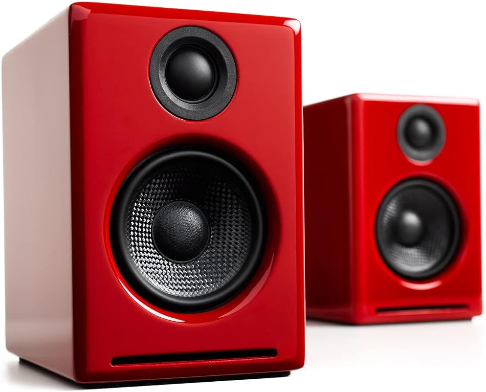 Audioengine A2 Red Pc Speakers for Desktop and S6 Black Subwoofer for Music Gaming Movies Studios Dorms Bedrooms Offices