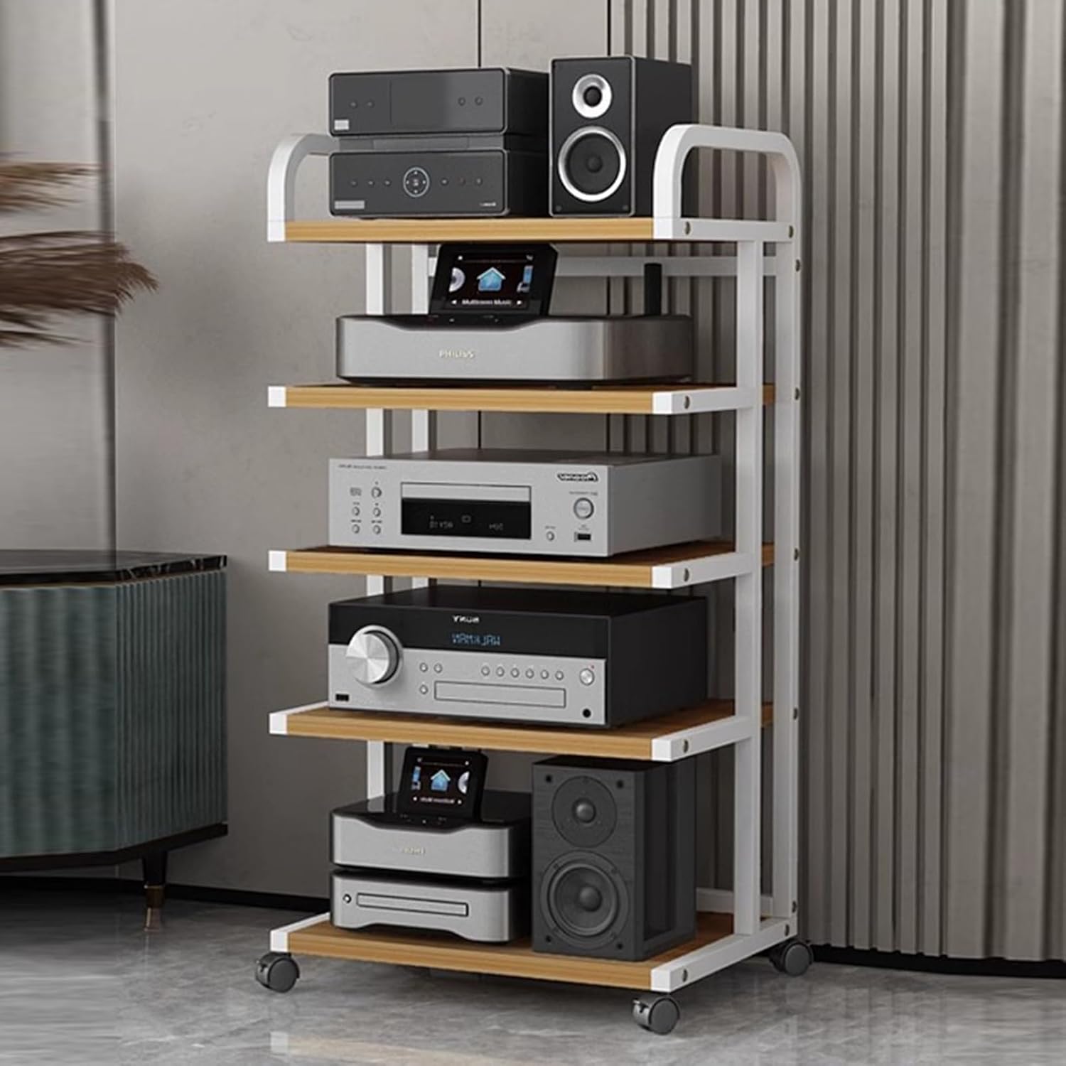 Rolling Audio Rack Cabinet/ Stereo Component Stand on Wheels