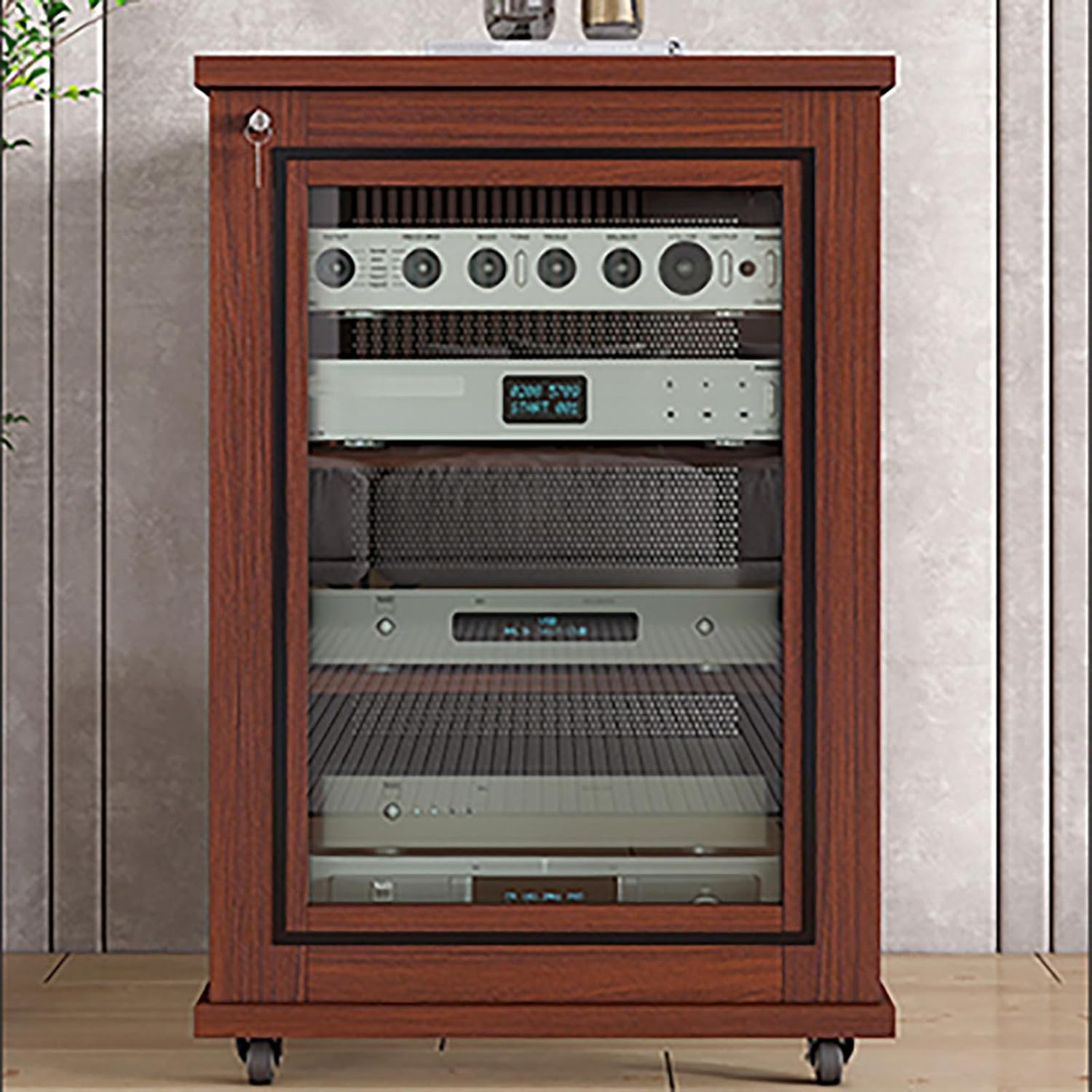 Wooden Stereo Cabinet with Wheels