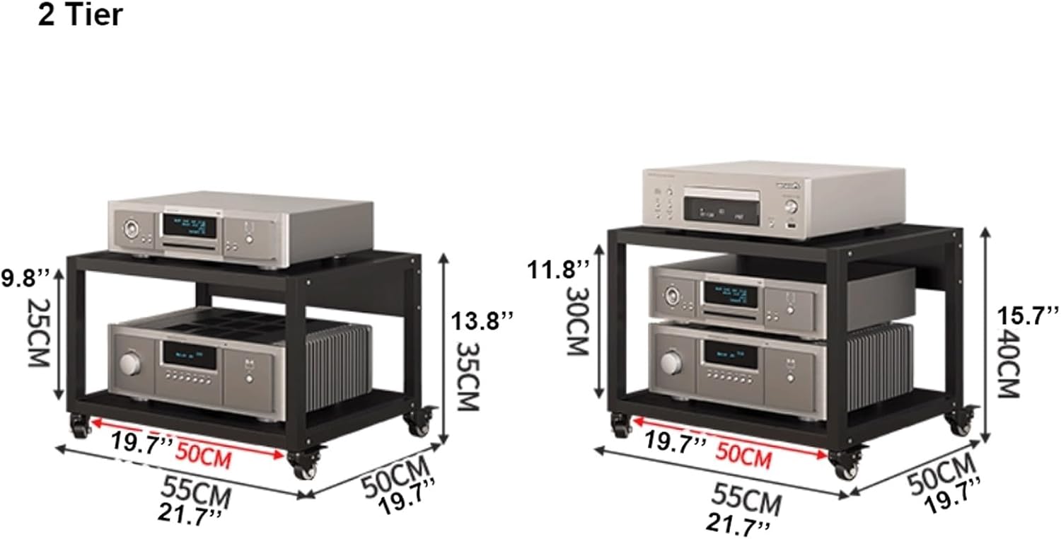 XMFBSY Medios 2/3/4/5 Tier Audio Video Media Stand with Wheels Heavy Duty Metal Audio Rack Tower with Adjustable Shelves Modern Stereo Cabinet for Home Office Organizer(40cm)