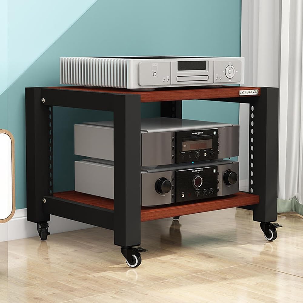 BIUBPW Heavy AV Media Stand 2 3 4 5 Tier Movable Storage Cart HiFi Rack Adjustable Shelves Amplifier Rack Open Storage Cabinet for Entertainment Stereo Component(Brown