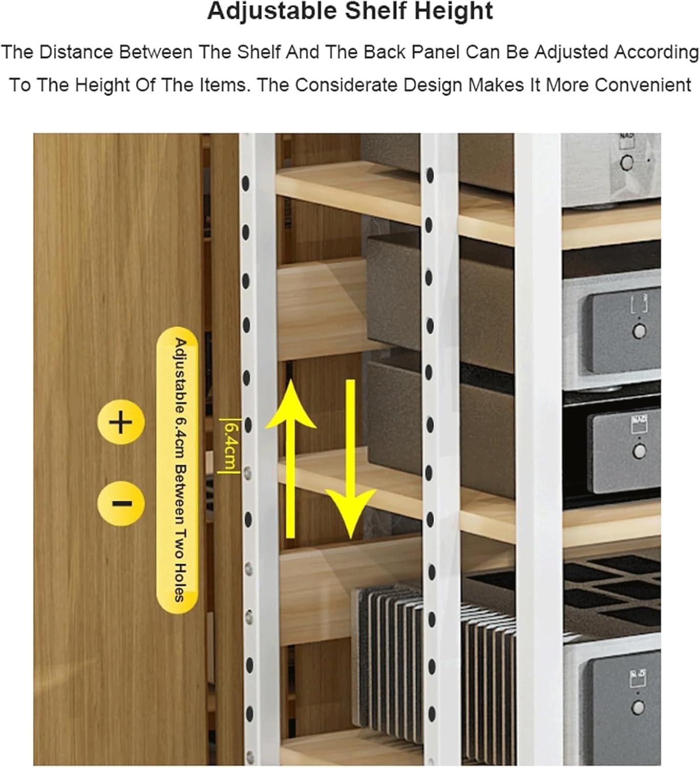 PZEOB Audio Tower Rack Modern Media Stand Adjustable Audio-Video Shelving Open Design AV Storage Shelves with Wheels Record Player Stand(White