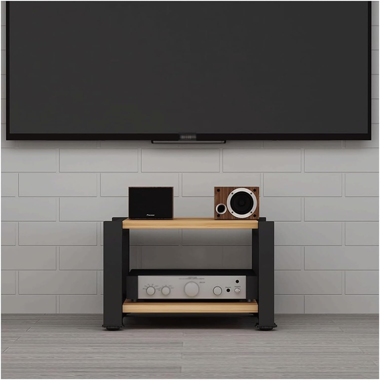 PZEOB Wooden Stereo Stands Modern AV Media Stand Audio Rack Tower Open Media Storage Cabinet Corner Shelf 2 Tier