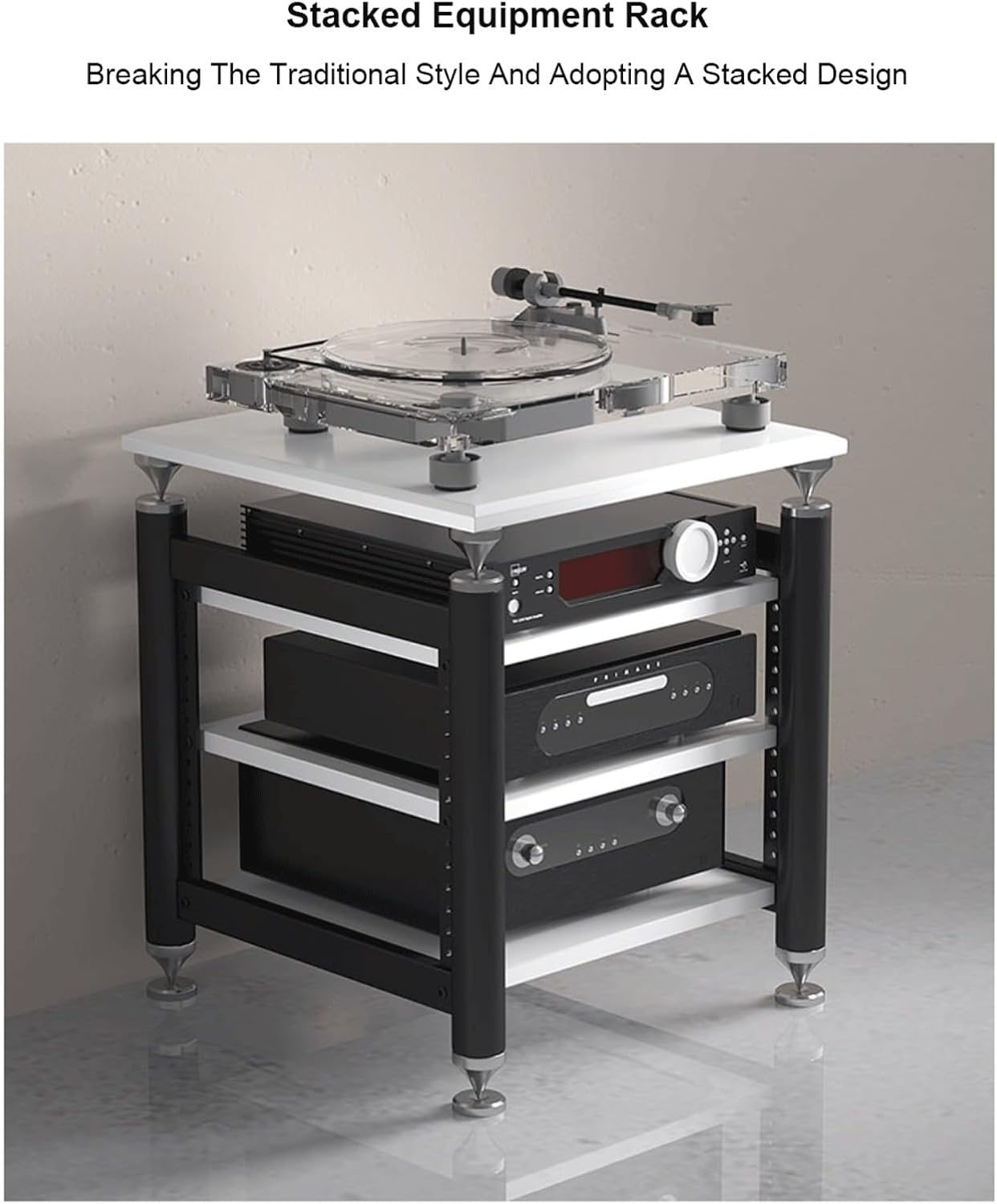 XMFBSY Medios Audio-Video Shelving Media Stand with Adjustable Shelves Audio Rack Tower Stereo Cabinet Entertainment Component HiFi Stand for Living Recording Room Organizer(Black