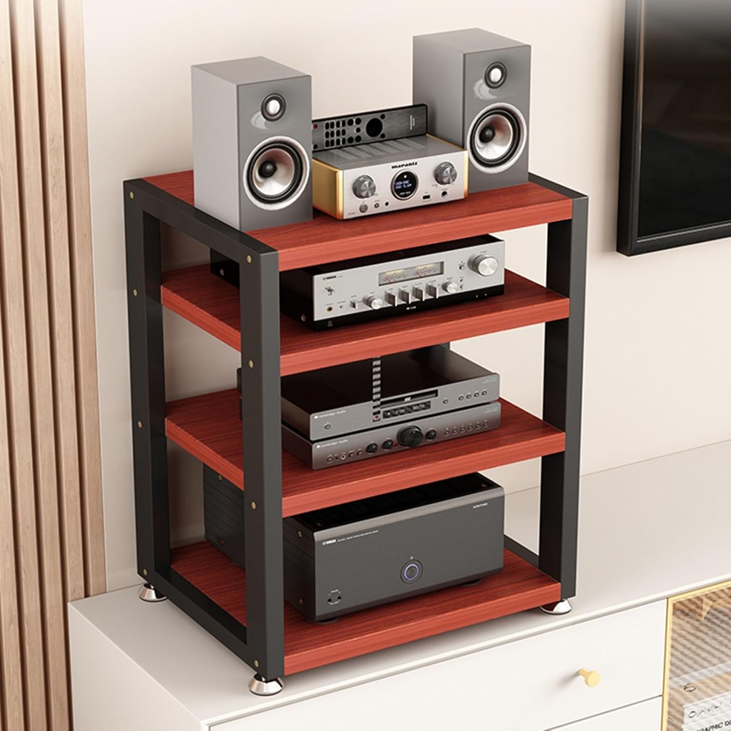 Desktop Media Stand Audio/Video Component Cabinet Stereo Equipments Entertainment Center 4-Tier Storage Shelves for Home/Office/Theater - 2 Colors