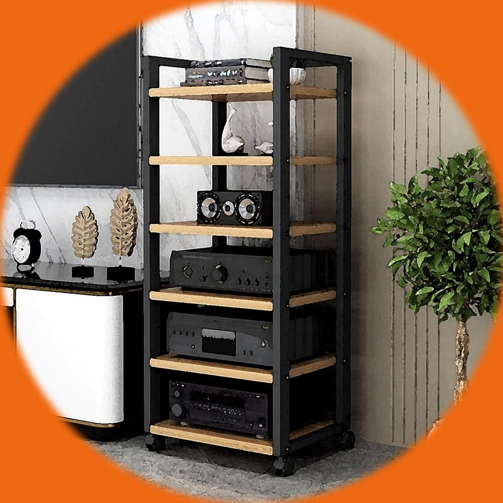 BIUBPW 47in Audio Stand 6-Tier Corner Shelf Movable AV Media CD Player Stand