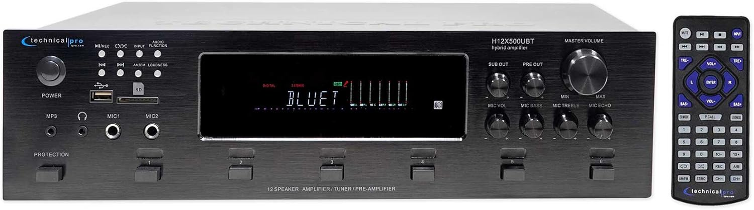 Technical Pro H12X500UBT 6000w 6-Zone 12-Speaker Home Theater Bluetooth Receiver