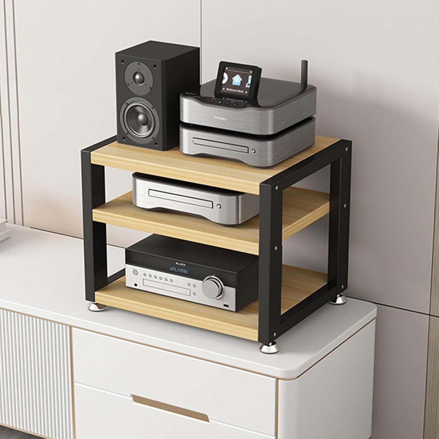 XingLi AV Media Cabinet Stand Audio/Video Component Cabinet Stereo Rack Audio Tower Wooden Shelf