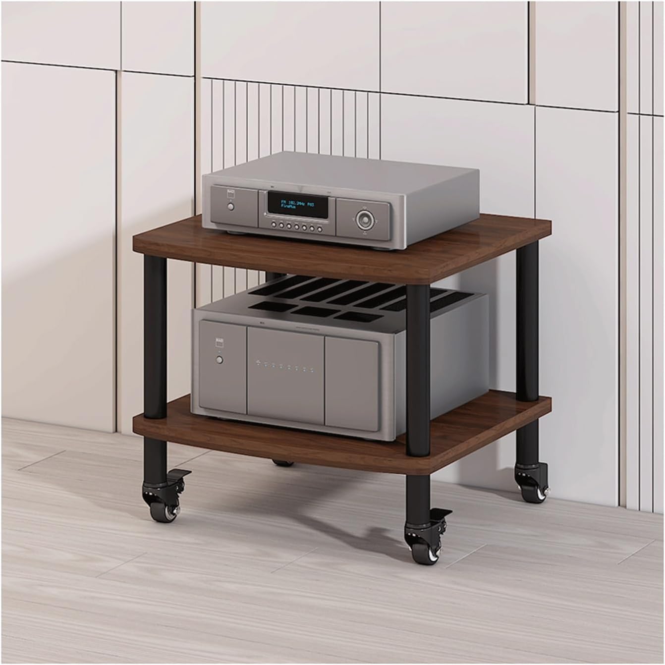 XMFBSY Medios AV Media Stand with Wheels Modern Stereo Cabinet Receiver Console Shelf Wooden Audio Component Rack HiFi Stand for Living Recording Room Organizer(White