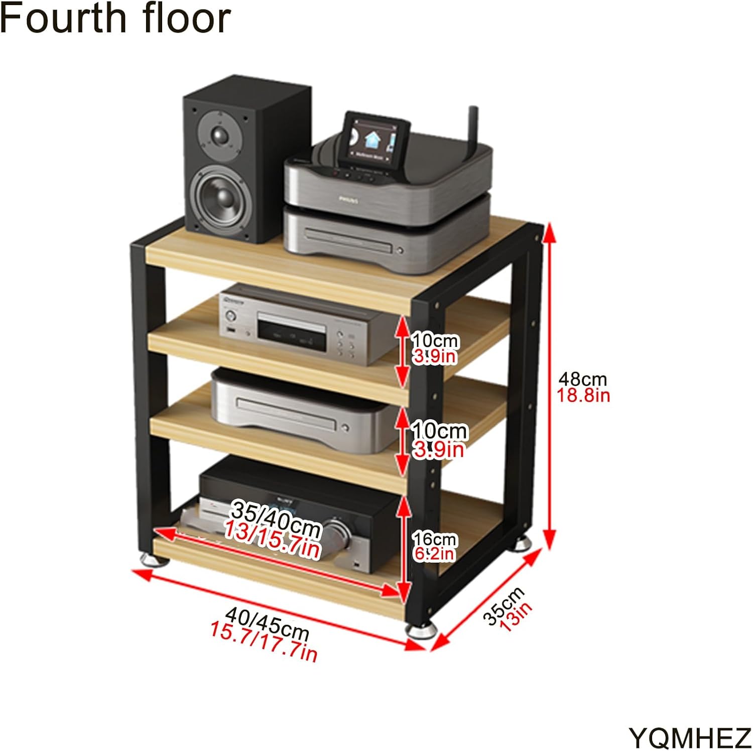 DLYZAYE Modern Media Stand with 4 Shelves for Audio Video Storage Entertainment Stereo Component Rack with Shock Absorbing Feet Black Av Cabinet