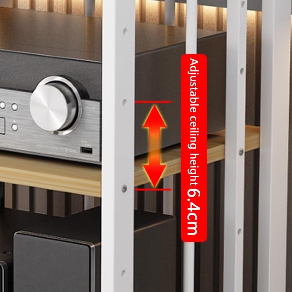 NILZA White Audio Rack Movable Corner AV Cabinet DVD Player Stand Amplifier Rack Video Media Stand Cabinet 2/3/4/5 Tier AV Media Stand with Adjustable Shelves(Black+Oak