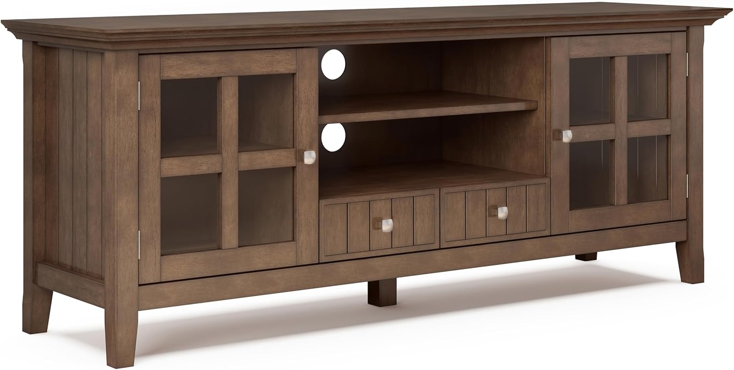 SIMPLIHOME Acadian TV Stand - 60 inch Wide Solid Wood Media Console in Rustic Natural Aged Brown