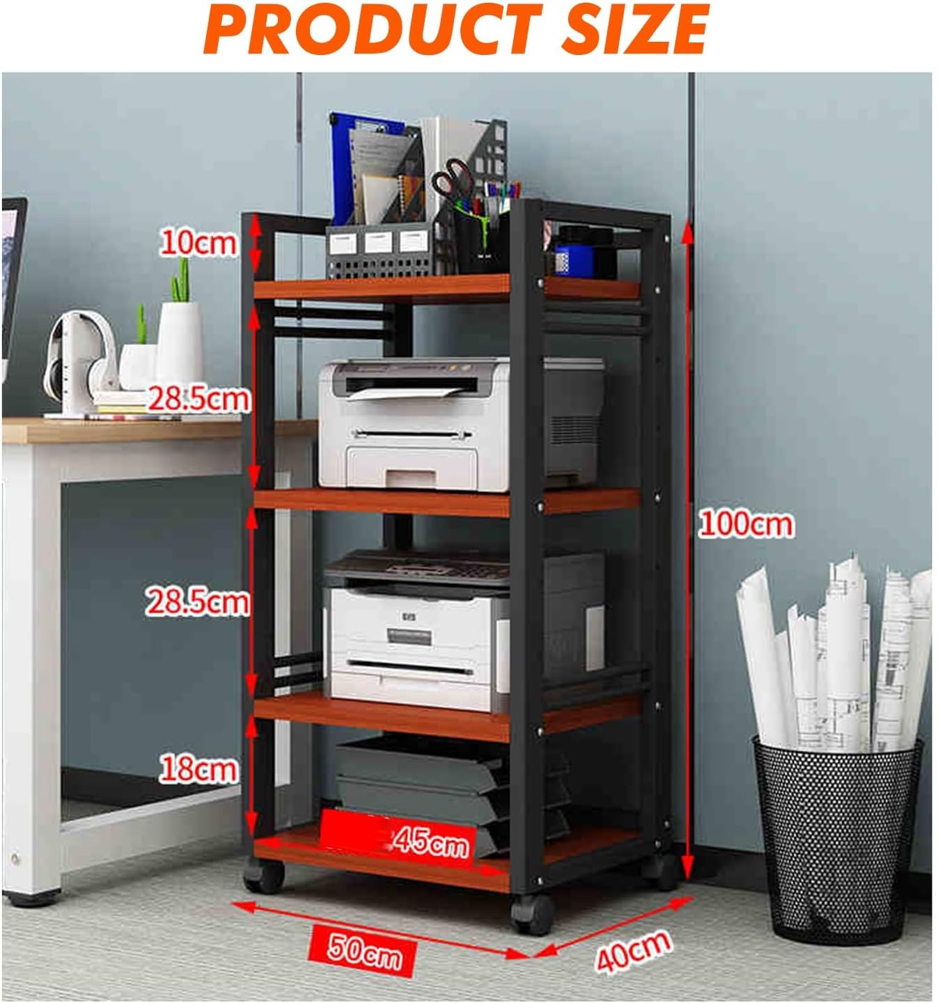 YLQFGUVWK 4-Layer Removable Media Storage Cabinet Record Player Stand Stereo Component Storage Cabinet for Av Amplifier/Turntable/skybox/Printer Multifunctional Height Adjustable(Red Teak)