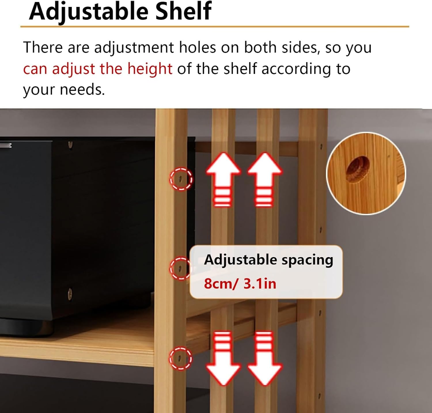 XingLi Wooden 3 Tier Audio Rack CD Media Player Stand Audio/Video Component Cabinet Floor-Standing Movable Storage Shelf for Living