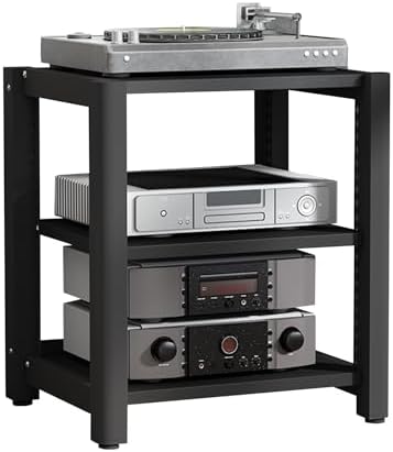 UYCVT Versatile Media Stereo Cabinet Stand - 2/3/4/5 Tier Wooden Audio Video Shelving for Gaming Consoles DVDs HiFi Systems & Record Players - Storage Solutions for Home Entert-Black-60x50x64cm
