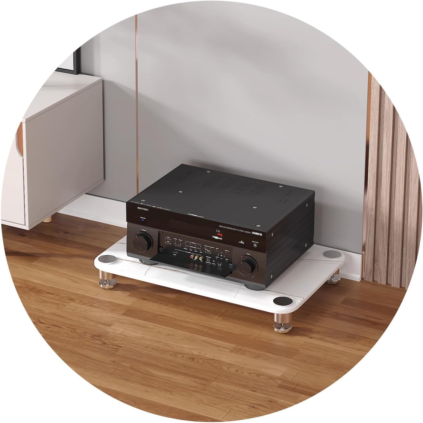 HiFi Rack Audio Cabinet 2/3/4-Tier Record Player Stand Tempered Glass Shelves for Amplifiers and AV Media Open-Style Stereo Cabinet for Corner(White