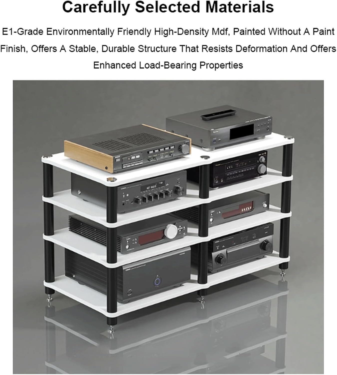 XMFBSY Medios Audio Rack AV Media Stand Modern Audio-Video Cabinet Stereo Component Rack HiFi Stand Wooden Game Console Equipment Shelf for CD Record Player Organizer(Black