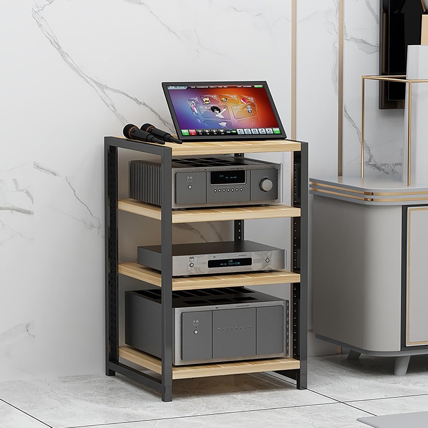 ZIHESY Equipment Console Shelf AV Media Stand Audio Rack Shelf with Adjustable Shelves