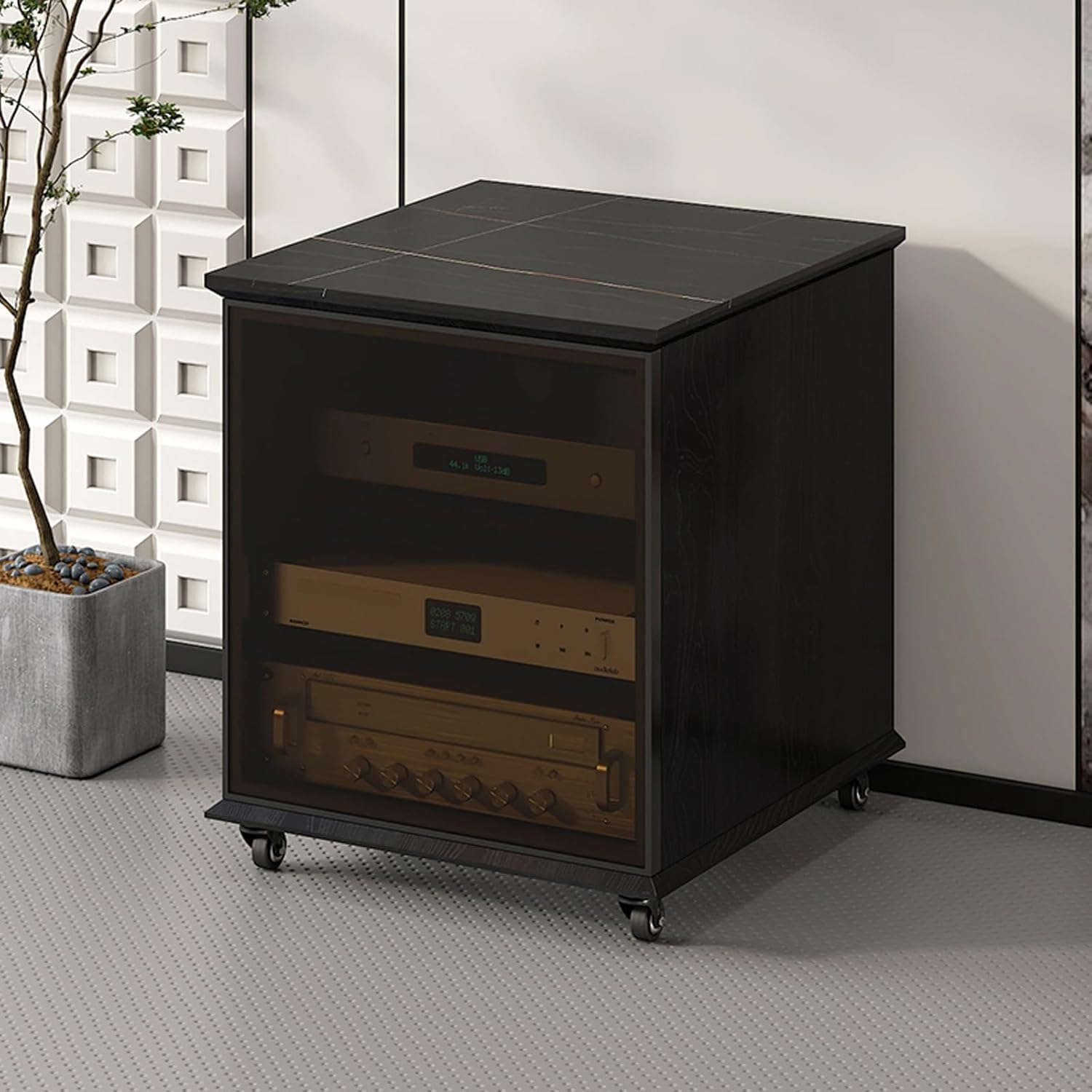 YITAYMLI AV Stereo Media Solid Wood Storage Cabinet Adjustable Shelves