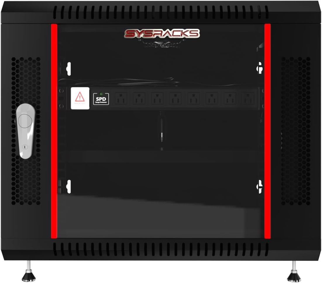 Sysracks 9U Networking Cabinet 24-inch Depth Server Rack Locking Network Enclosure with Fan