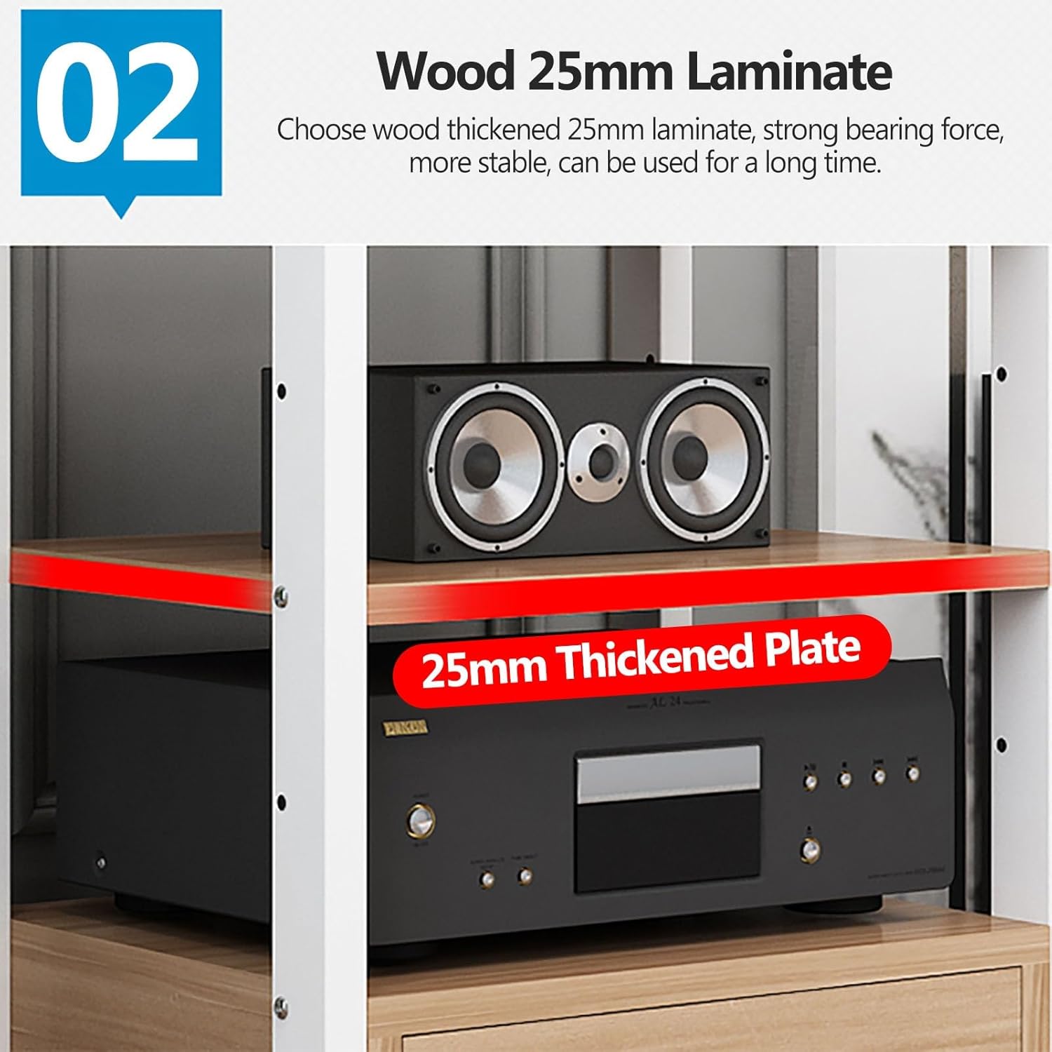 YLLFFLL 5-Tier AV Media Stand with Drawer - 120cm Tall Audio Rack Tower with Adjustable Heigth Shelves - Large Media Console Record Player Stand for Living Room Bedroom(Black-C)