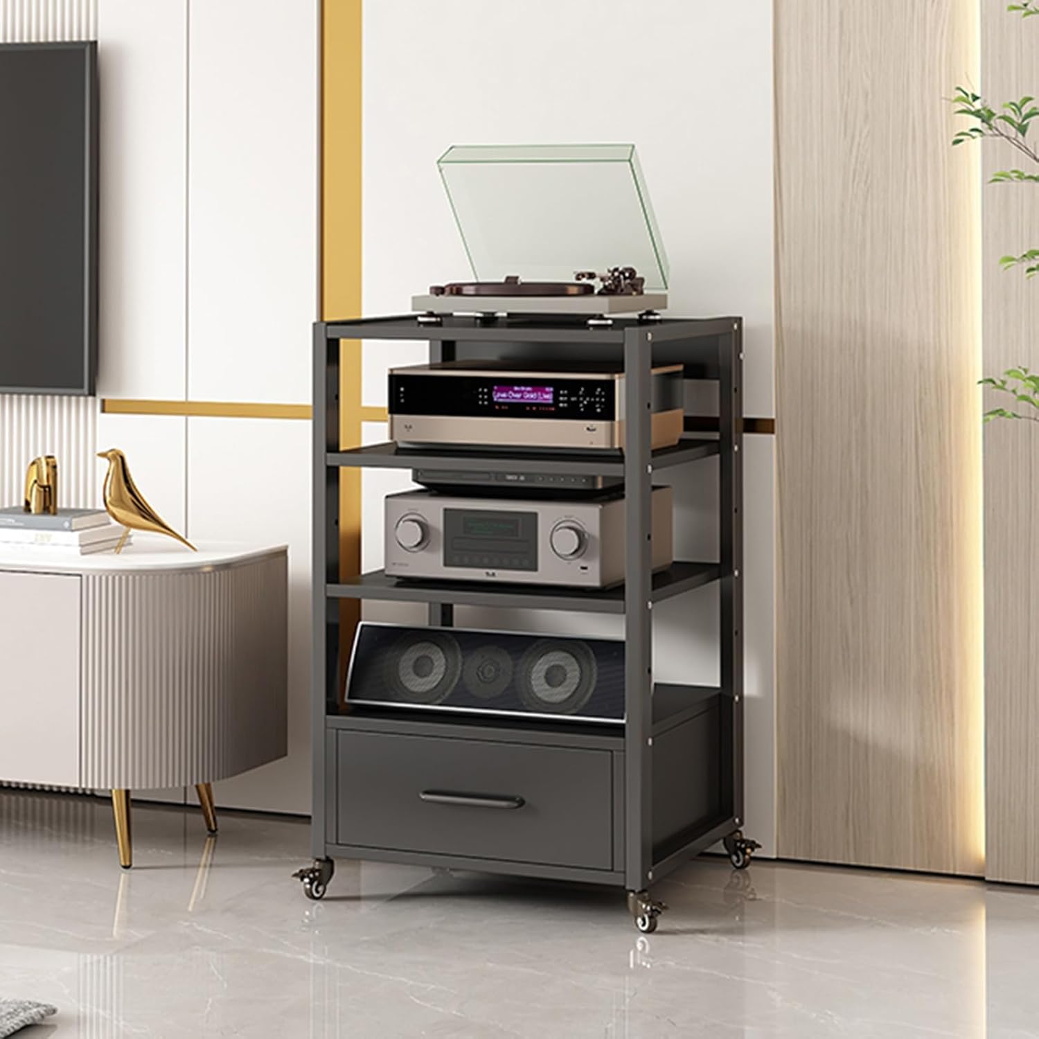 UYCVT Movable Media Stand Movable Av Media Stand with Storage Drawer