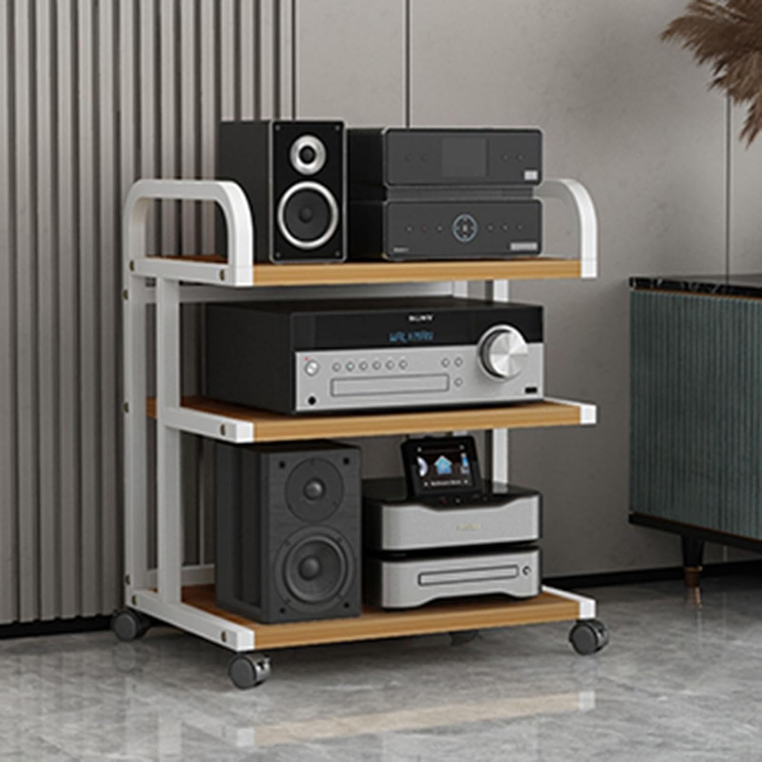 3/4/5-Tier Movable AV Media Stand CD Player Stand Corner Wooden Shelves TV Stereo Component Cabinet Amplifier Rack Audio Tower Open Storage Shelf for Home/Office/Theater (Size : 3 Tier)