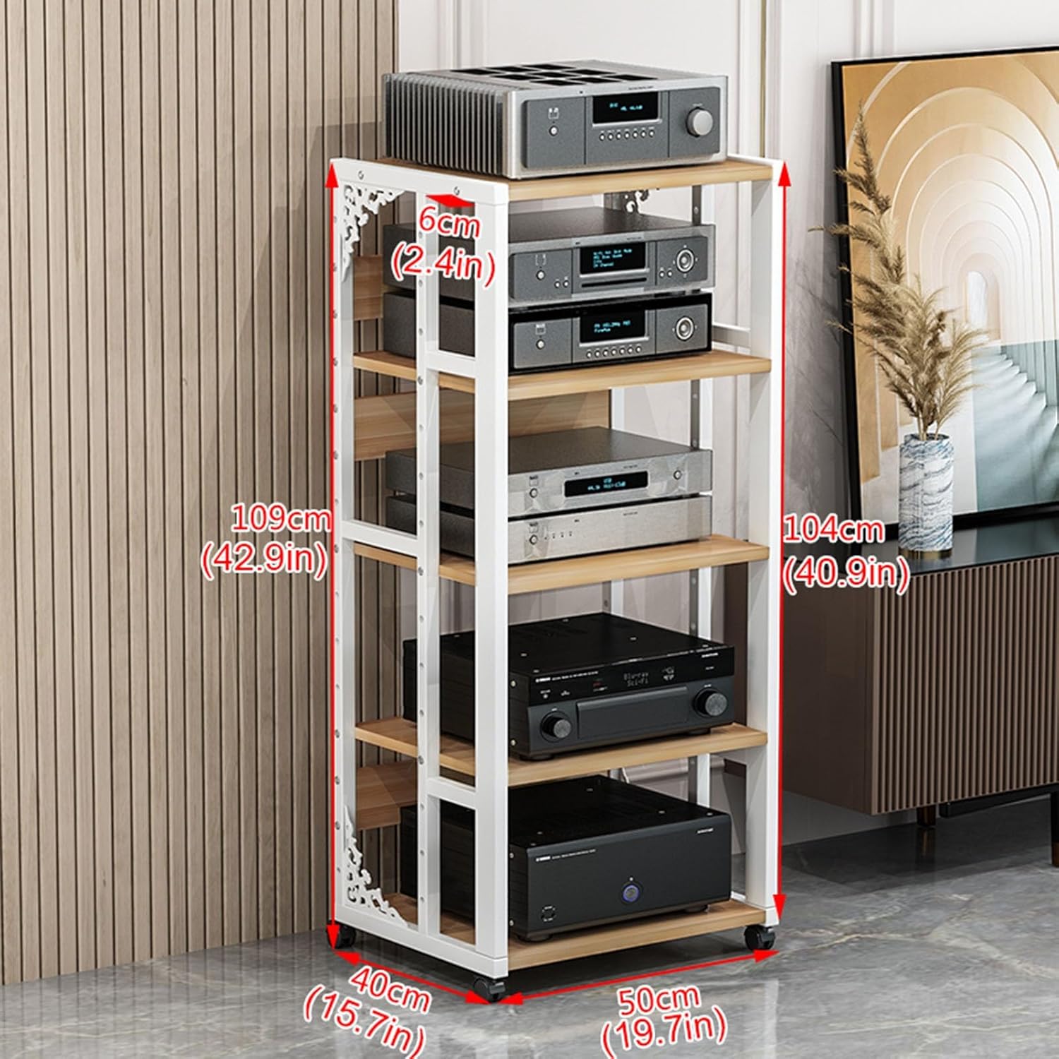 UYCVT Movable Media Stand Multi-Function Movable Audio Video Storage Cart Cd Player Media Stand Amplifier Rack-White - C-5 Tier