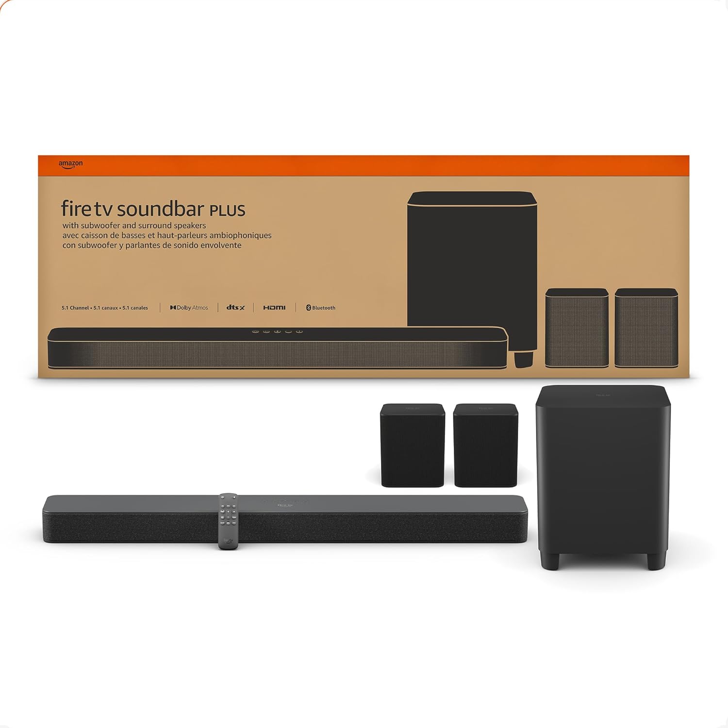 Amazon Fire TV Soundbar Plus with subwoofer and surround sound speakers (newest model)