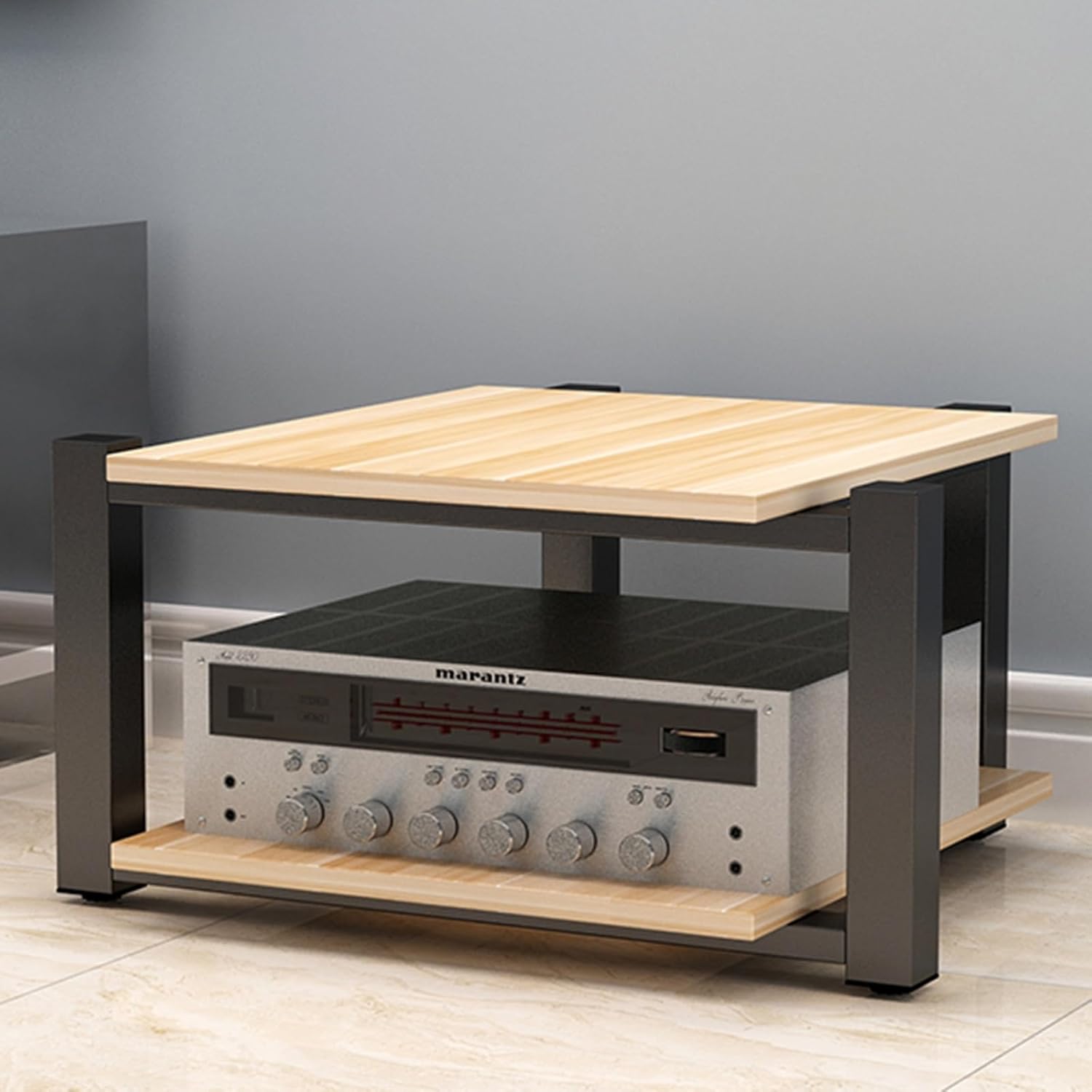 Heavy Duty Audio Component Rack Movable 2-Tier Home Stereo with Adjustable Shelf and Drawers Entertainment Stereo Stand Media Tower for Your Home Entertainment System(Light Walnut