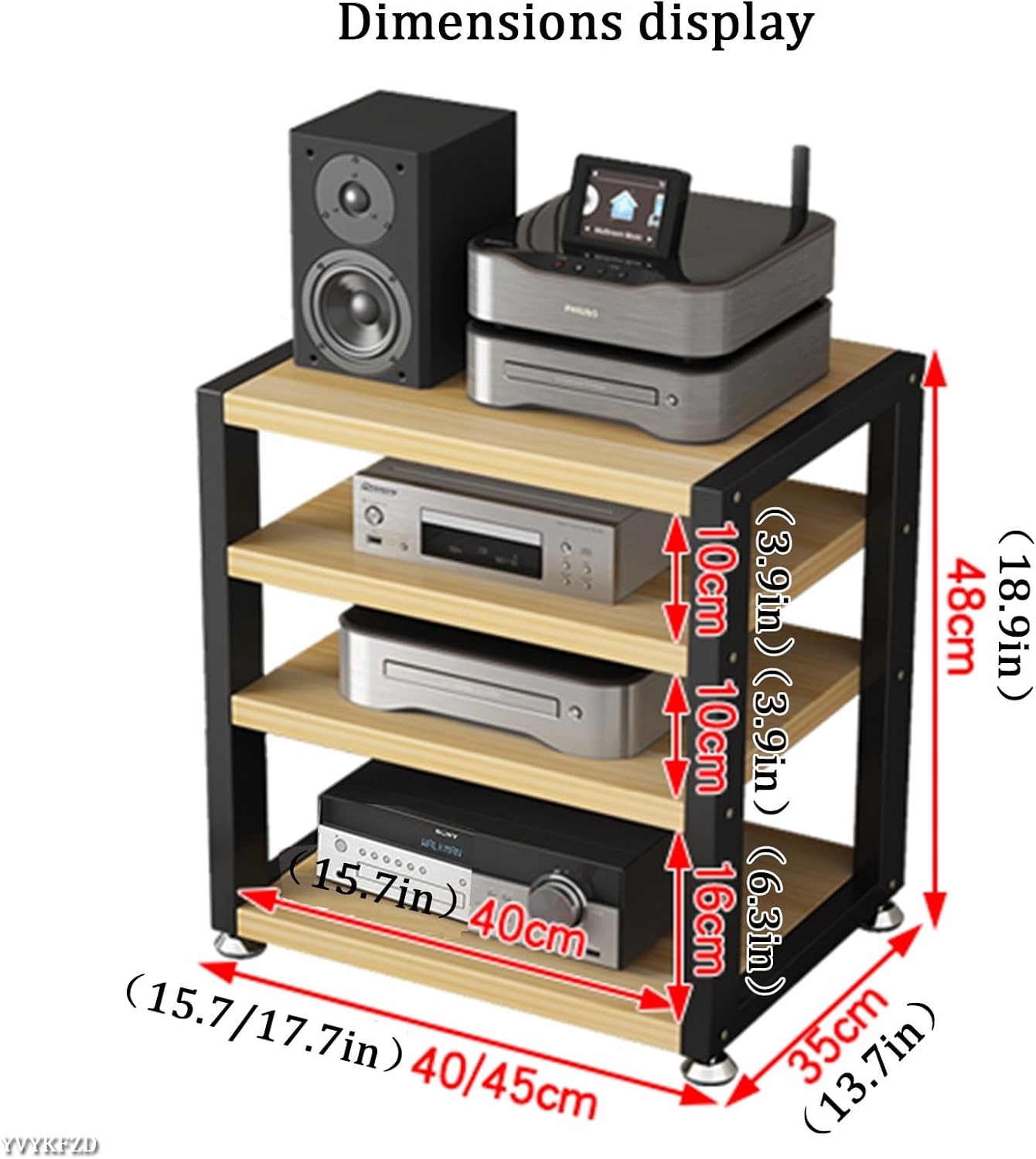 UYCVT Multi Function Stereo Cabinet for Home/Office/Theater 3 Tier Media Stand Open Audio Rack Component Cabinet-Black-4 tiers-w45cm/17.7