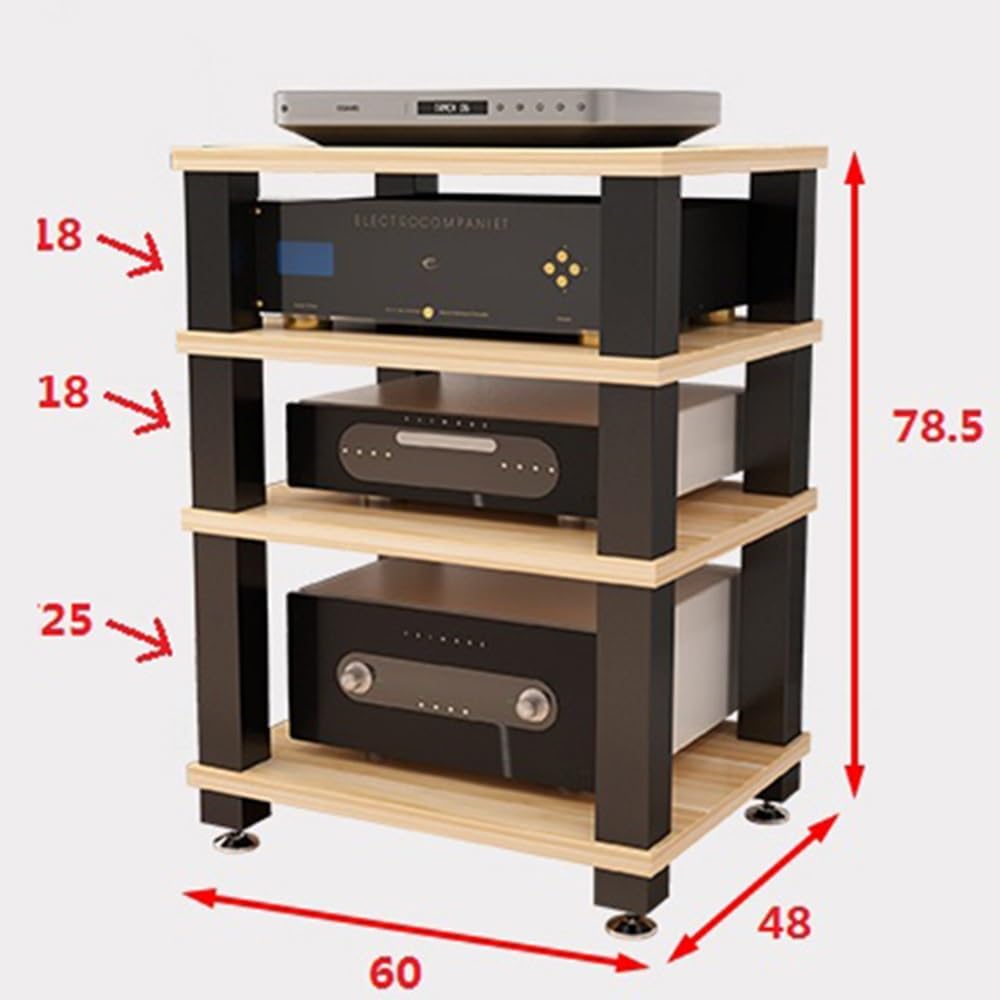 OUKEJNM Open Storage Cabinet Audio-Video Media Stand HiFi Rack 24inch Amplifier Rack Entertainment Stereo Component Cabinet 1/2/3/4-Tier Media Storage Cabinet(Walnut