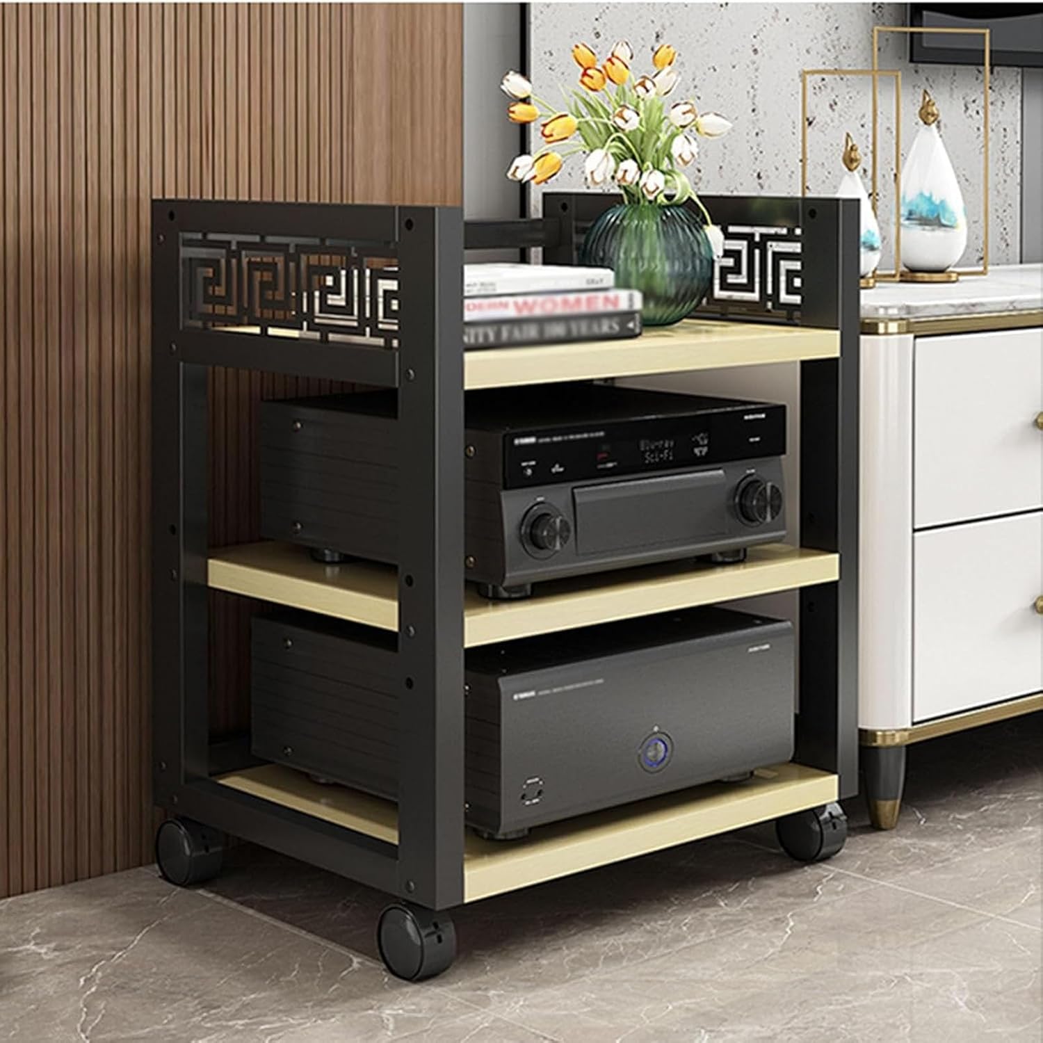 Multifunction 3-Tier AV Media Stand Corner Wooden Corner Component Cabinet Stereo Audio Rack
