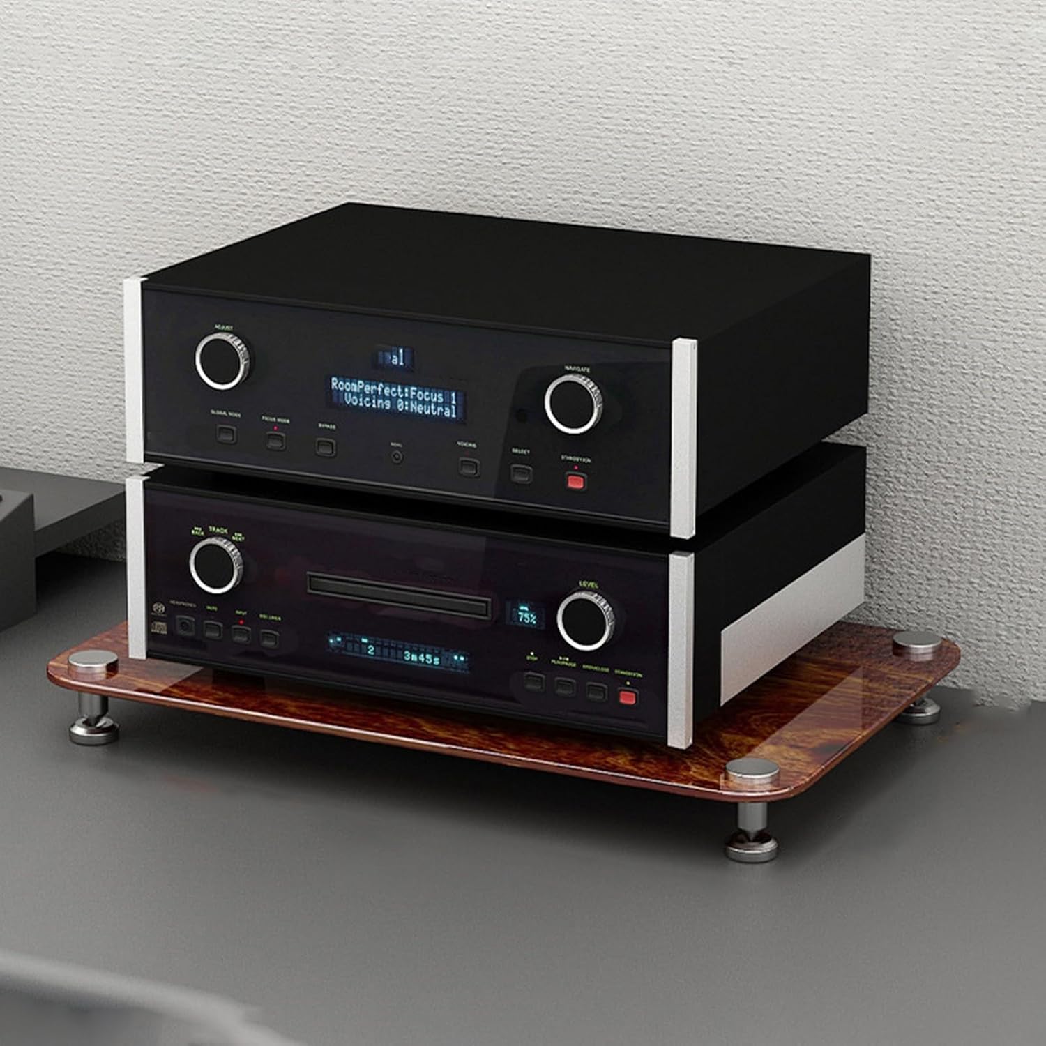 WUHUQN Media Stand Corner TV Stand/Audio Rack Cabinet with Tempered Glass