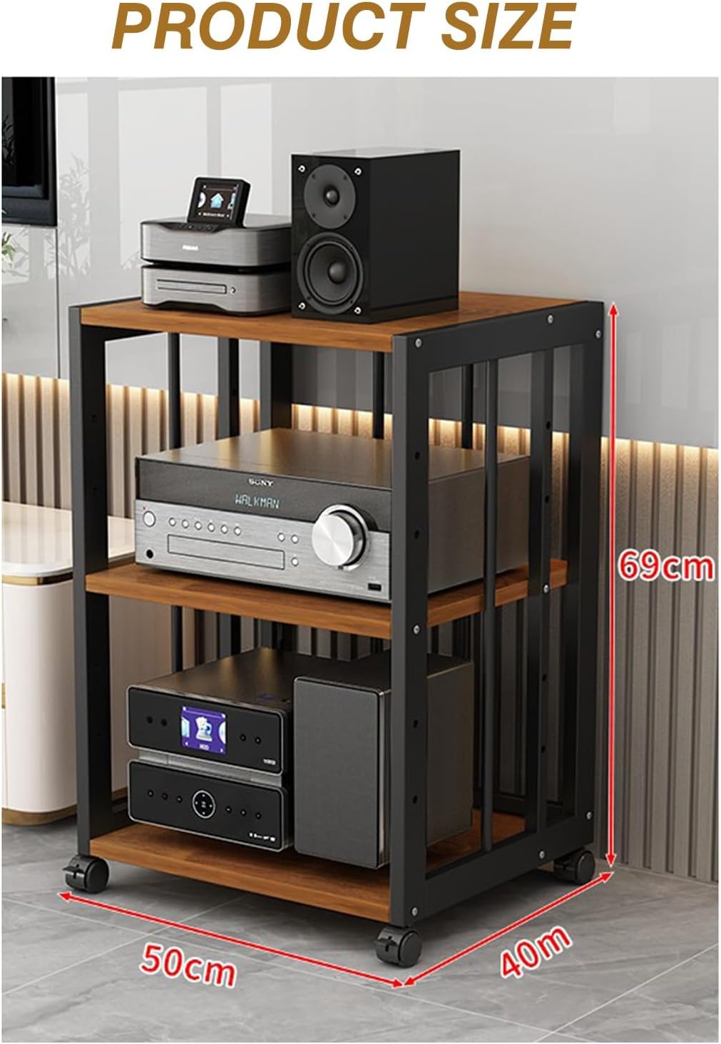 YLQFGUVWK 3-Tier Removable Audio Stand Media Player Stand Adjustable Stereo Component Storage Cabinet for Home/Office/Theater(Color-1)