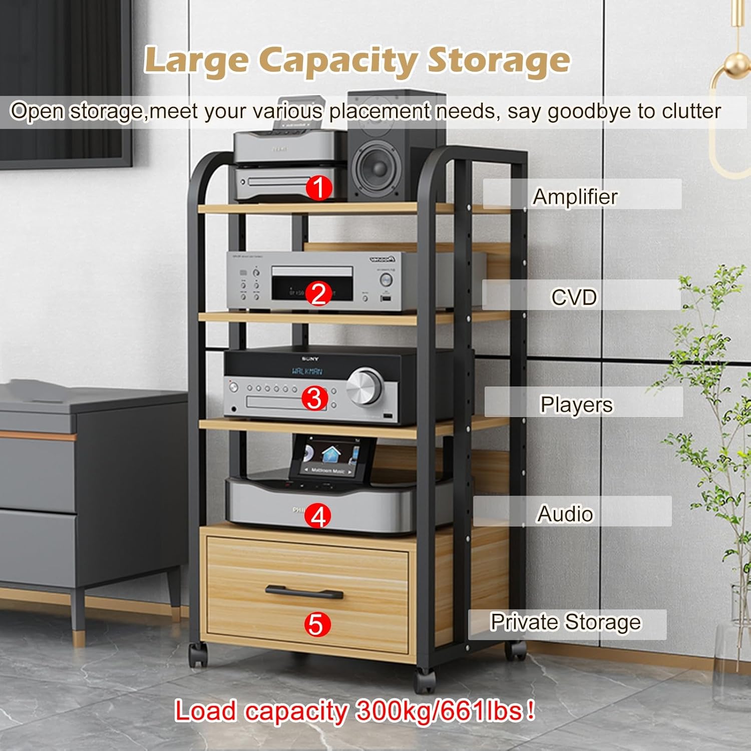 WLCGYD Home HiFi Audio Rack Cabinet 100cm High Large Capacity Audio-Video Media Stand for Amplifier/Record Player/Stereo Receiver - Corner Entertainment Center