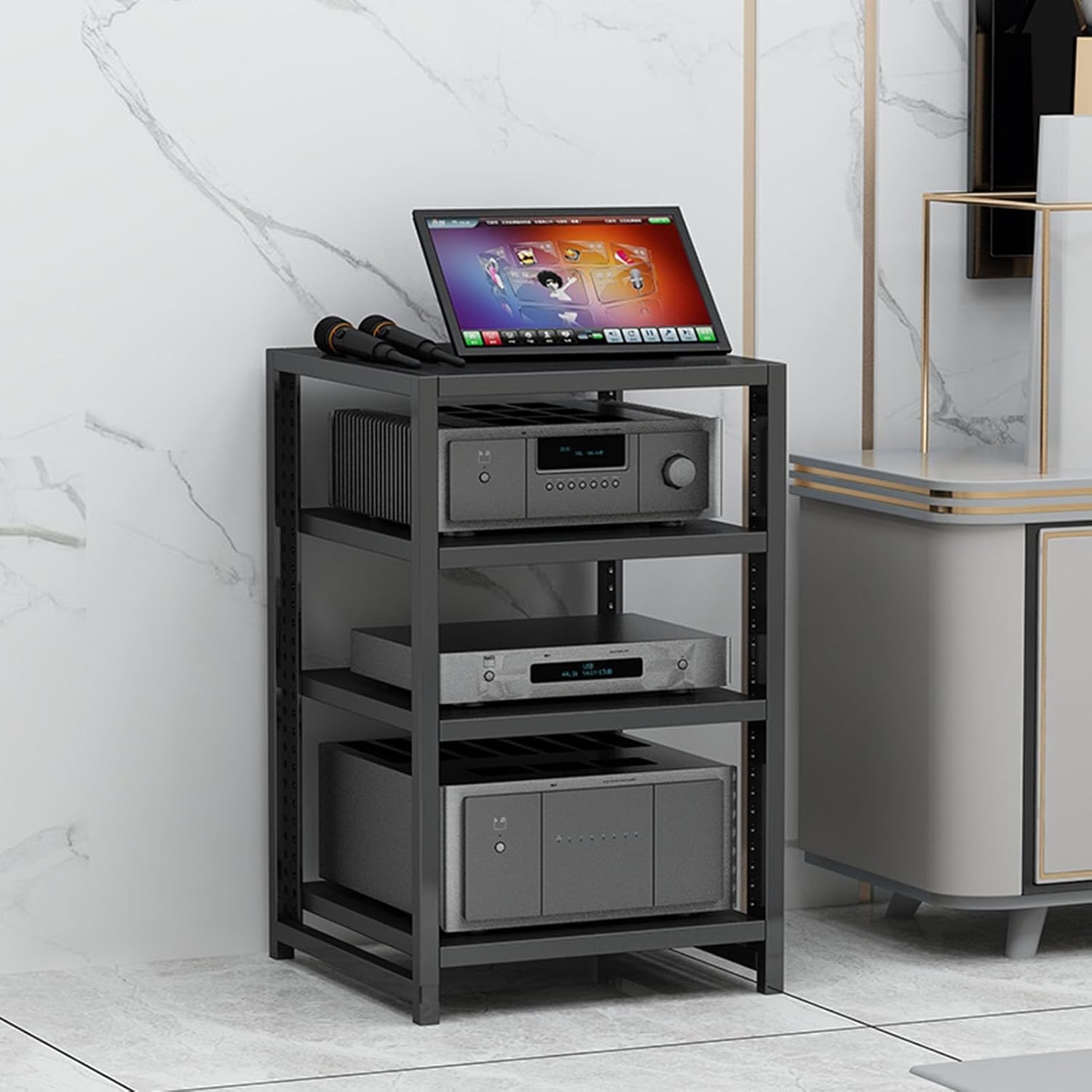 UYCVT Movable Media Stand Av Media Stand Corner Shelf for Record Player Stereo Cabinet Audio Rack Tower Component Cabinet B