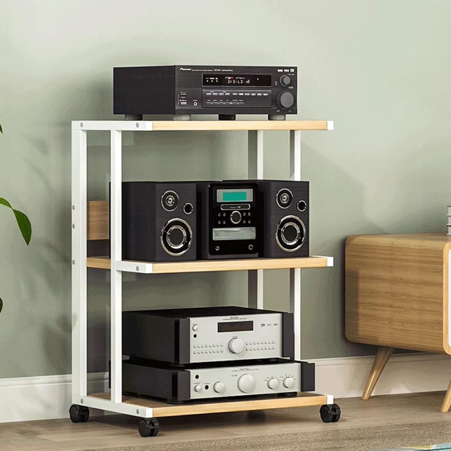 UYCVT Movable Media Stand 3/4-Tier Movable Av Media Cabinet Stand Entertainment