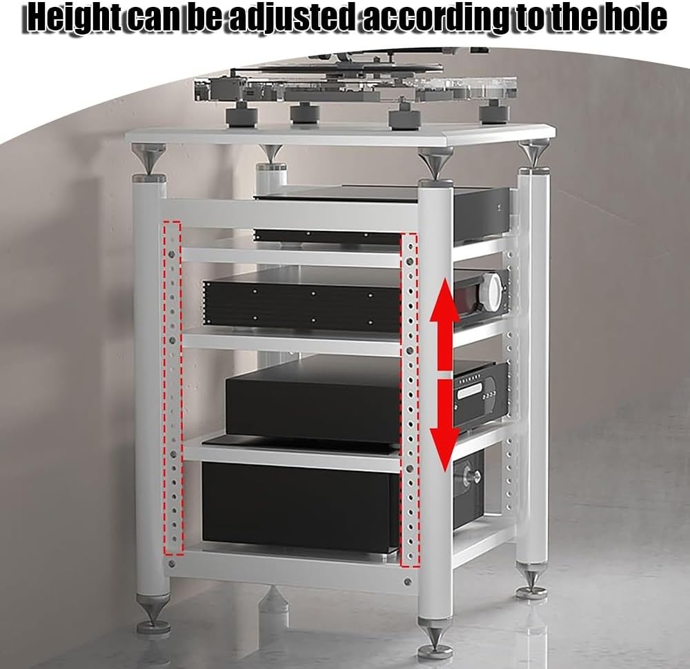 KGPGNYMYHA Audio Rack 4 Shelf AV Media Stand Heavy-duty Stereo Rack Record DVD CD Player Stand Adjustable Media Storage Cabinet For Living Room Theater(White black