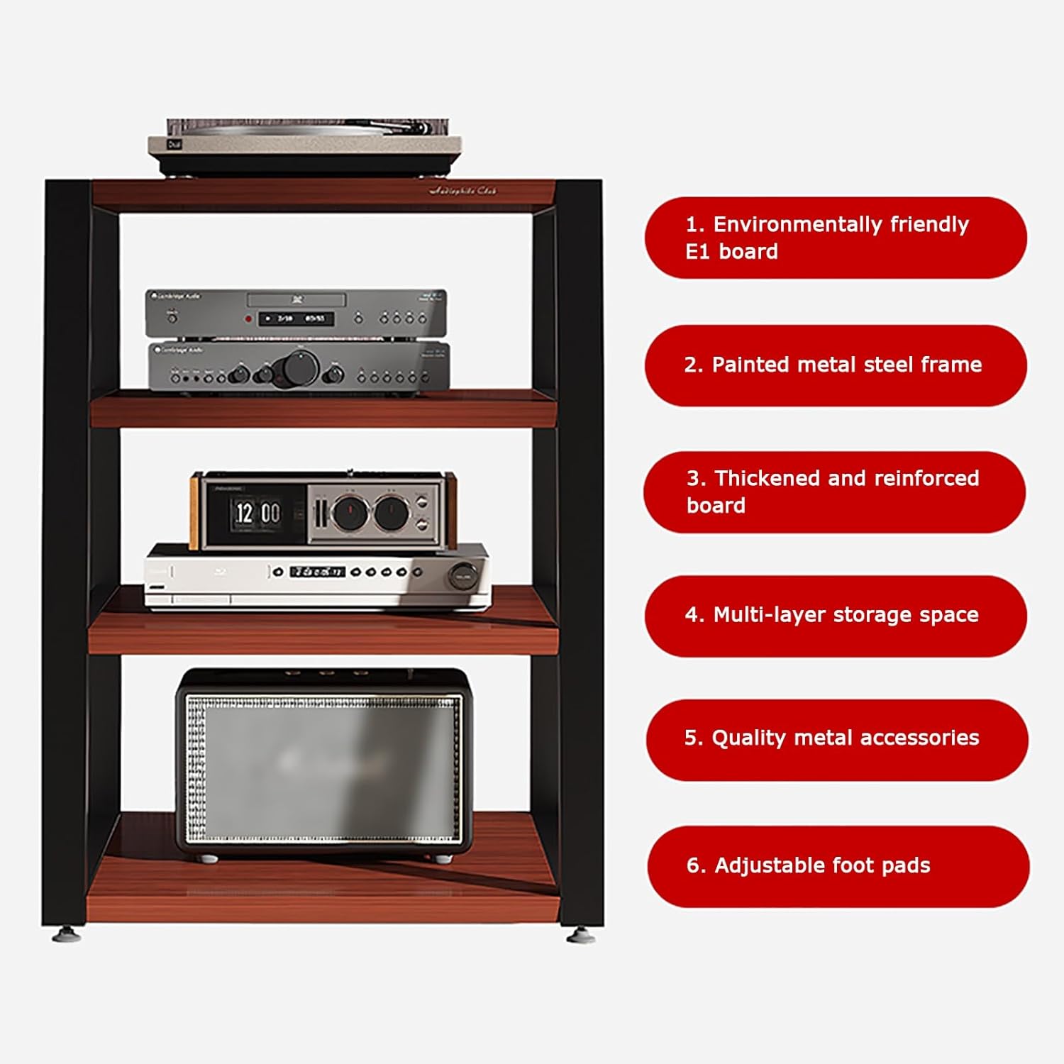 4 Tier Av Media Stand with Shelf Height Adjustable Component Cabinets