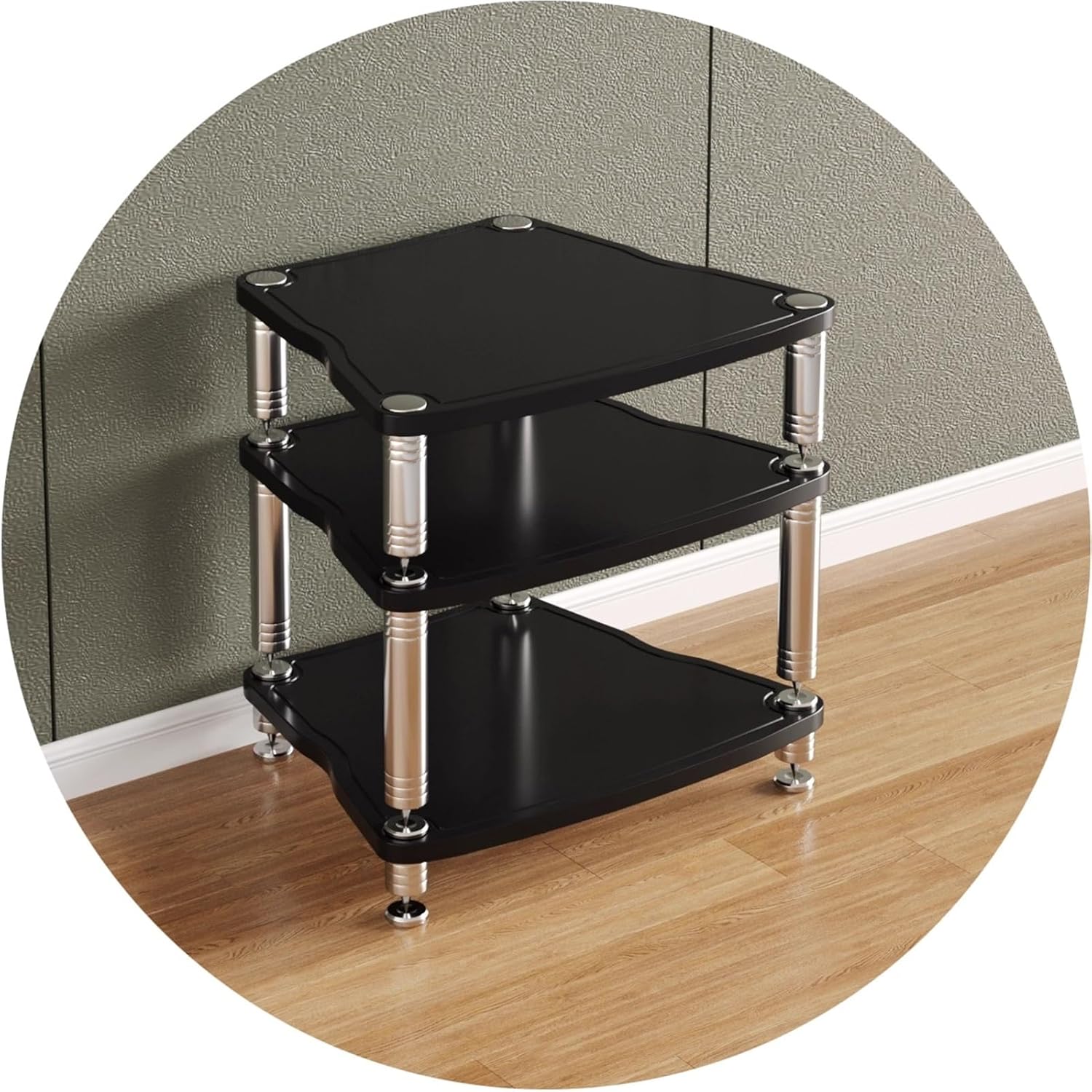 3/4-Tier HiFi Stand Record Player Stand Open Stereo Cabinet Audio Component Rack Shock-Absorbing Design Media Storage Cabinet(Black