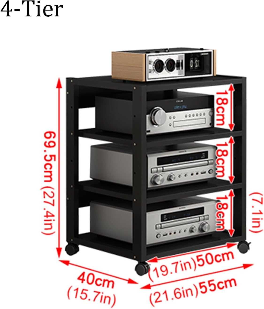 4/5/6/7-Tier AV Media Stand Corner Shelf CD Player Stand Stereo Component Storage Cabinet Movable Audio Rack Tower with Height Adjustable Wooden Shelf for Home/Office/Theater (Color : A