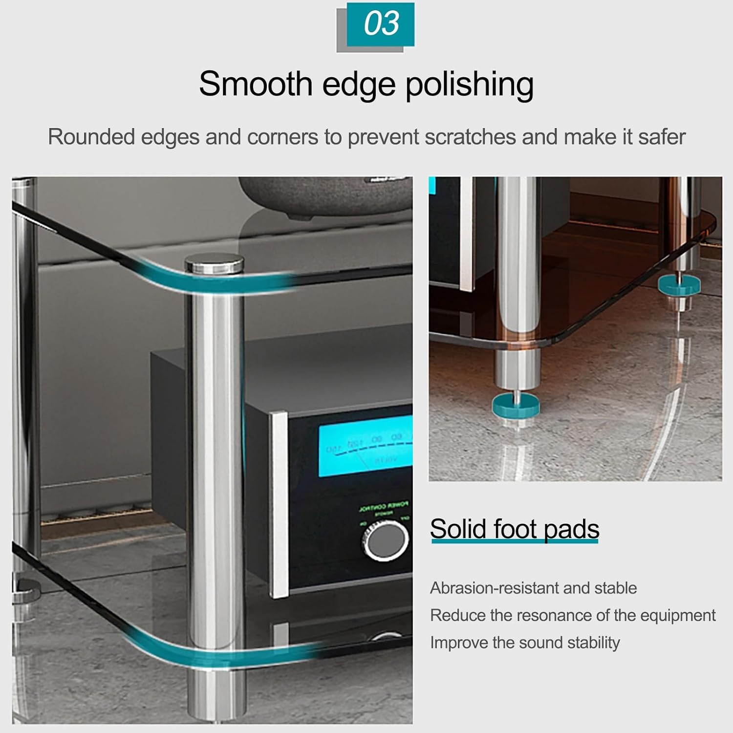 ZIHESY Stereo Rack AV Media Stand with 1/2/3/4-Tier Tempered Glass Shelves