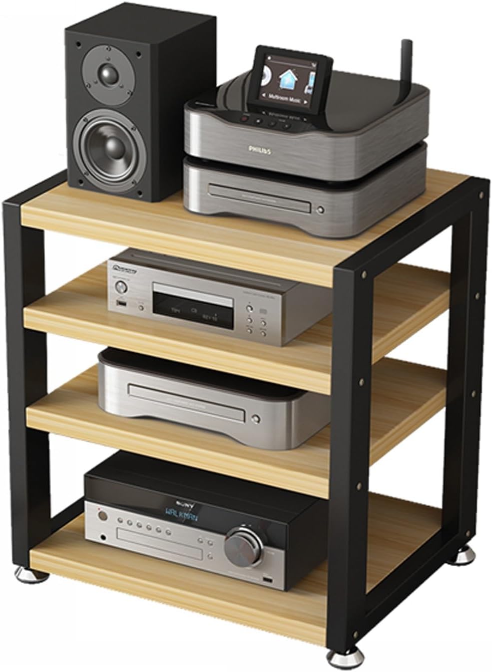 UYCVT Multi Function Stereo Cabinet for Home Office Theater 3 Tier Media Stand Open Audio Rack Component Cabinet-Light Walnut-4 tiers-w45cm