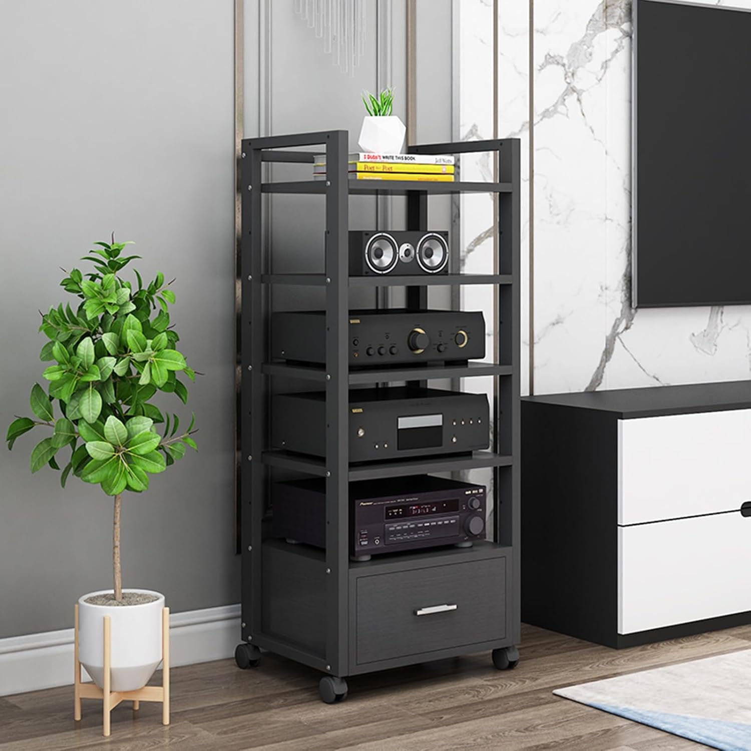3/4/5 Tier Audio Rack CD Media Player Stand Audio/Video Component Cabinet Floor-Standing Movable Storage Shelf