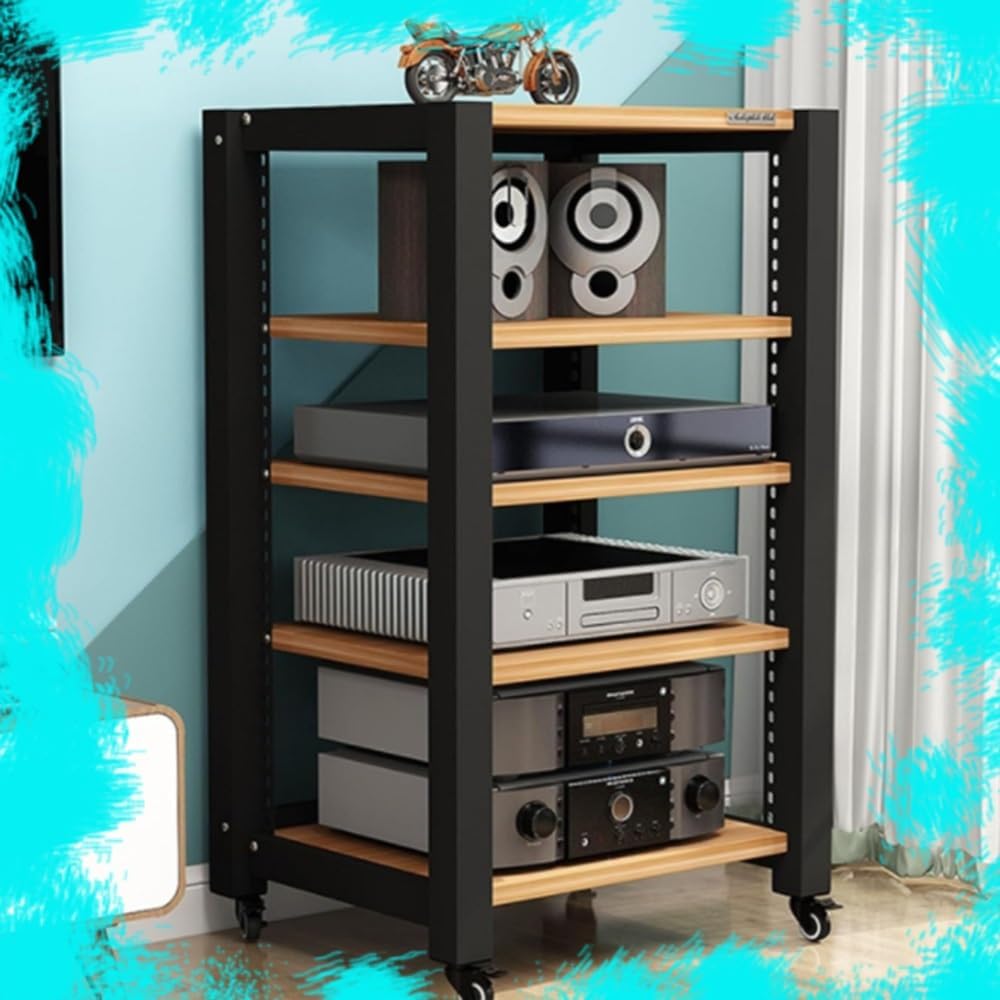 NILZA Home Theater Audio Stand AV Media Stand HiFi Rack Stereo Component Cabinet 5/2 Tier Audio Cabinet with Brake Wheel Professional Media Storage Cabinet for Bedroom(Walnut