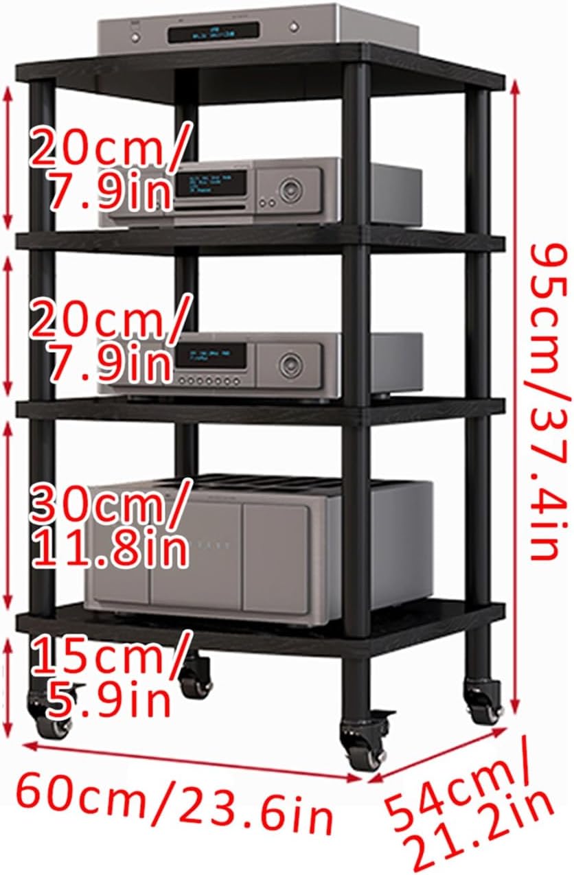 Tall Heavy Duty Audio-Video Media Stand Modern Audio-Video Media Stand with Universal Wheels Audio Rack Stand Tower Floor-Standing Audio Rack for Living Gaming Recording Room Office.(Walnut