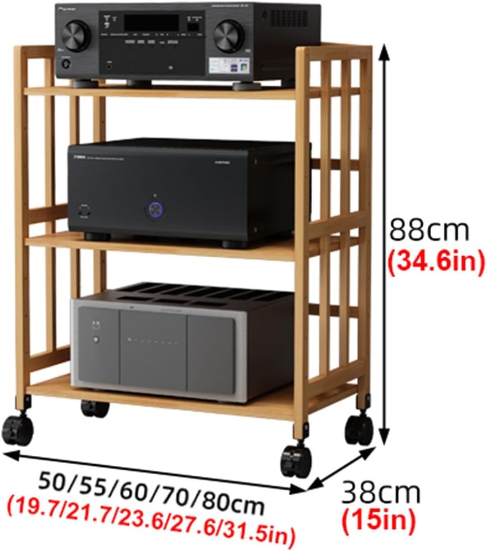 3-Tier AV Media Stand Audio Rack CD Player Stand with Height Adjustable Wooden Shelf
