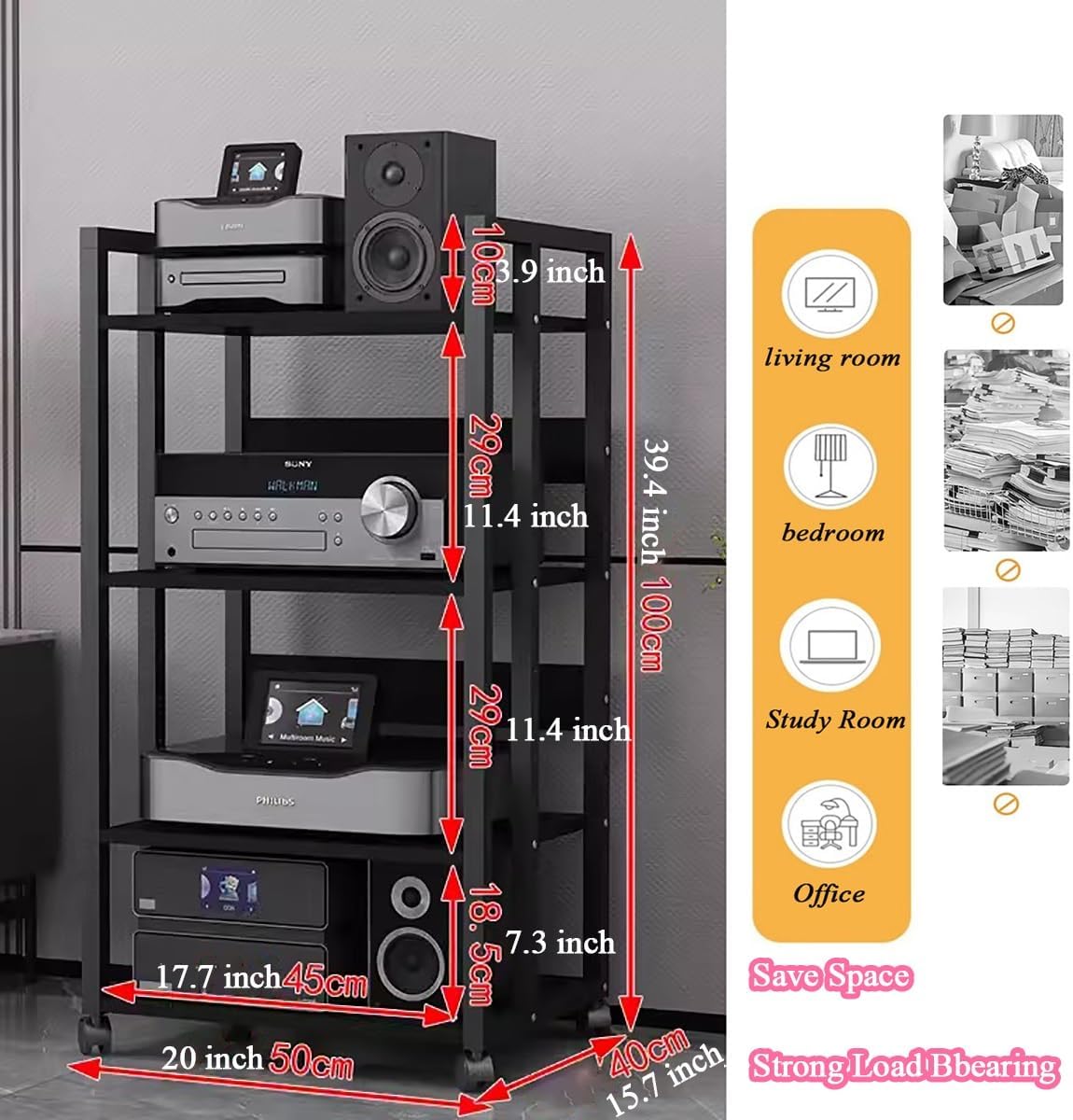 DFEDHF 4 Tier Media Stand Component Storage Unit