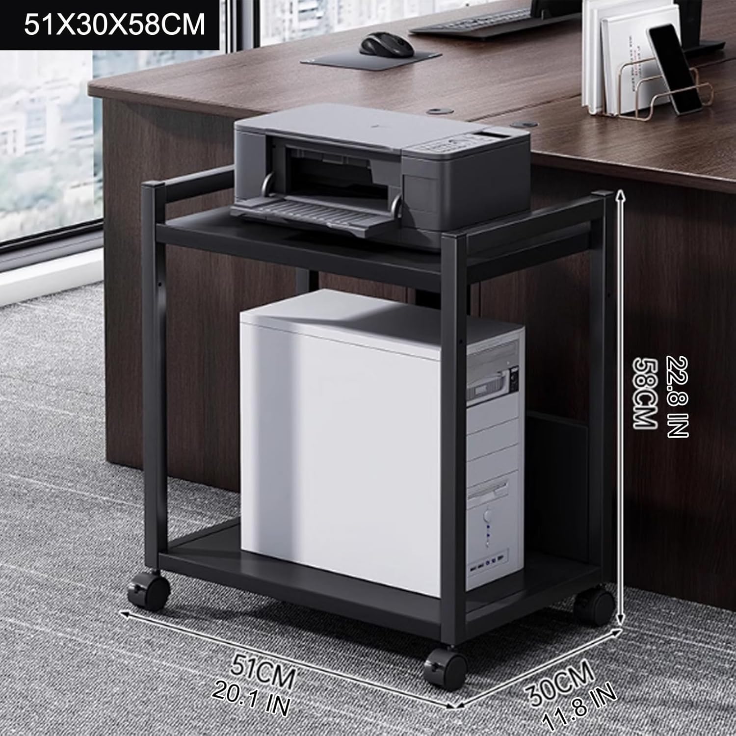 2-Tier Movable Media Storage Cabinet with 4 Wheels